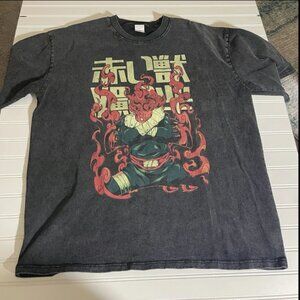 PHILOCTETE Japanese Anime Graphic Hip Hop T Shirt Washed Men Short Sleeve Sz XL